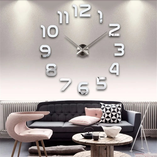 Modern DIY Acrylic Mirror Fashion Wall Clock Mirror Stickers Quartz Clock Home Decor - Silver - 1
