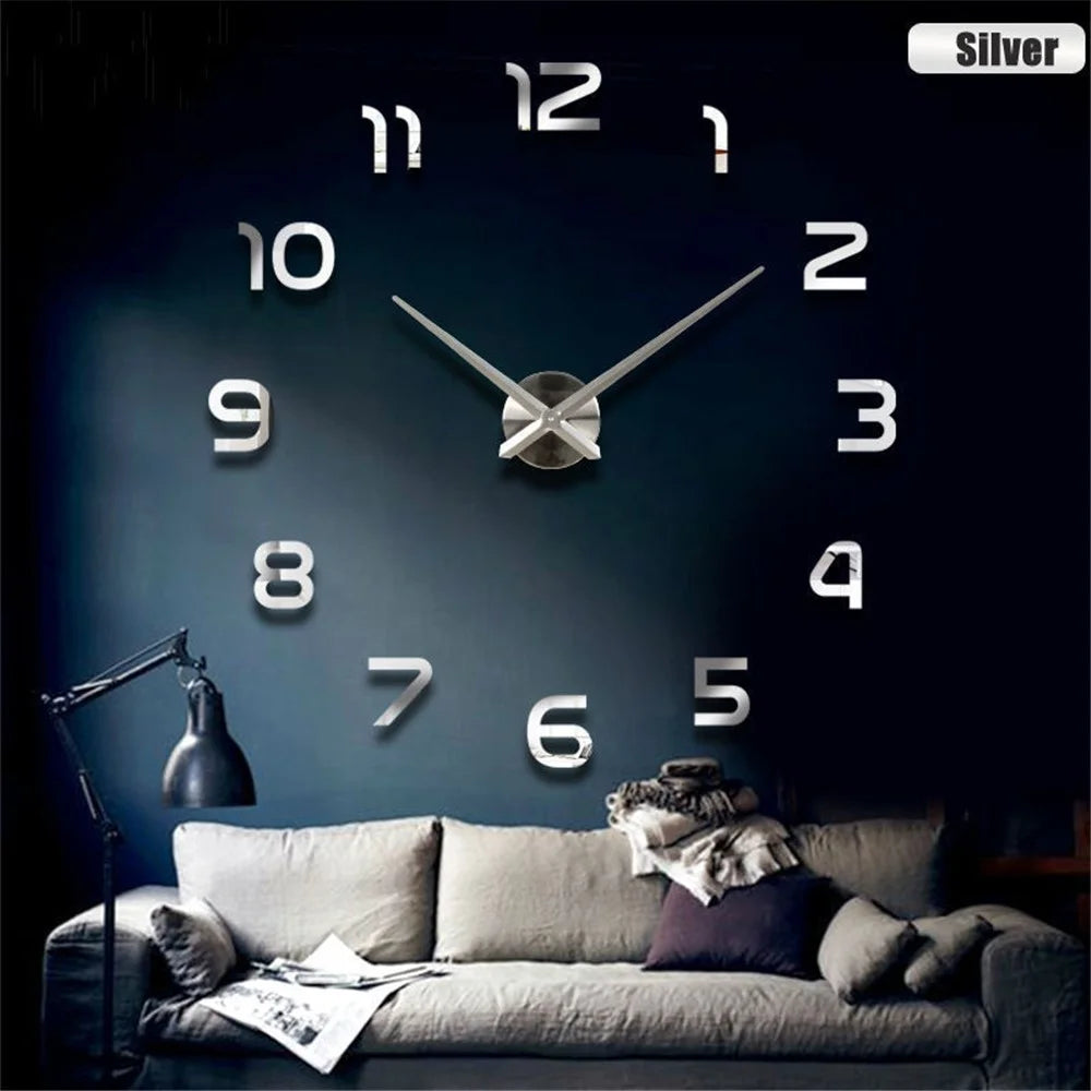 Modern DIY Acrylic Mirror Fashion Wall Clock Mirror Stickers Quartz Clock Home Decor - Silver - 2