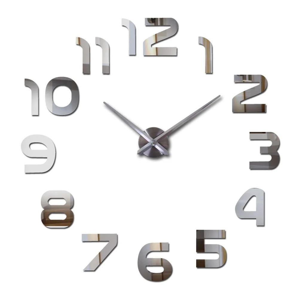Modern DIY Acrylic Mirror Fashion Wall Clock Mirror Stickers Quartz Clock Home Decor - Silver - 3