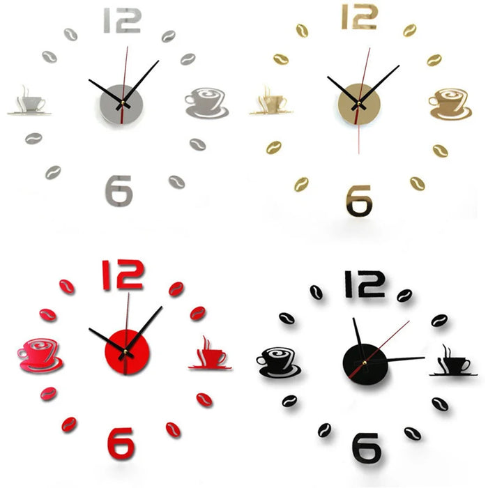 DIY Coffee Cup Creative Acrylic Wall Clock - Black - 2