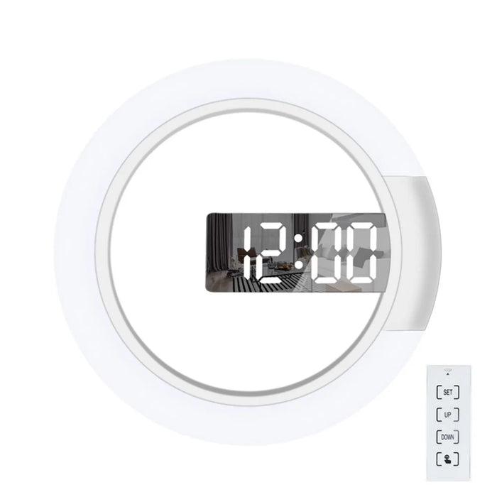 TS-S24 Creative LED Mirror Hollow Wall Clock with Alarm Temperature Ring Light Multi-color Switch - 3