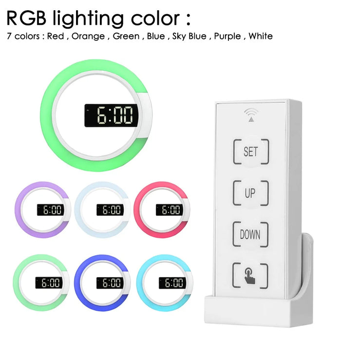 TS-S24 Creative LED Mirror Hollow Wall Clock with Alarm Temperature Ring Light Multi-color Switch - 4