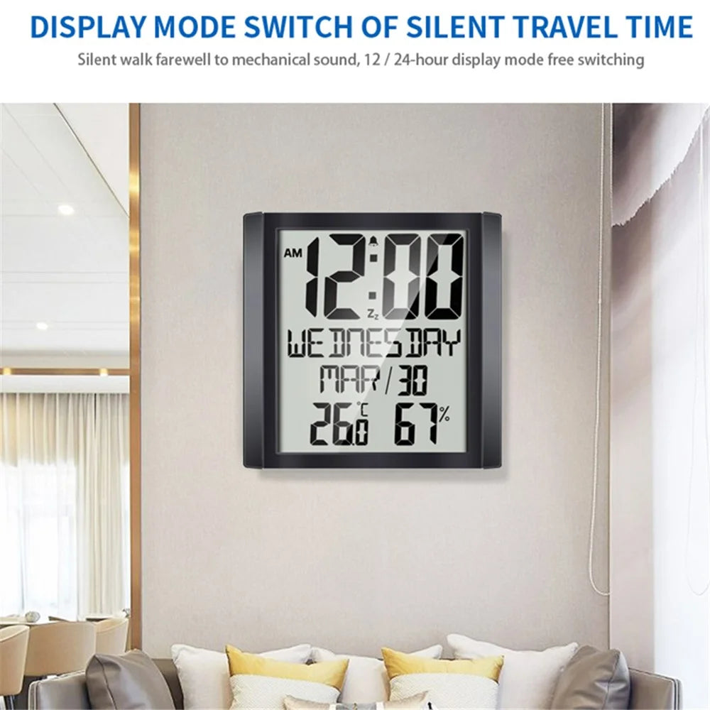TS-8608 Multifunctional Electronic Wall Clock Home Temperature Humidity Meter Digital Wall Clock - 4
