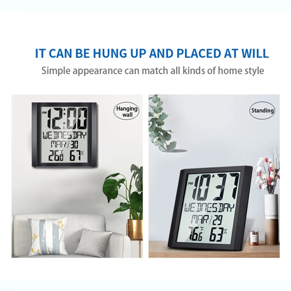 TS-8608 Multifunctional Electronic Wall Clock Home Temperature Humidity Meter Digital Wall Clock - 6