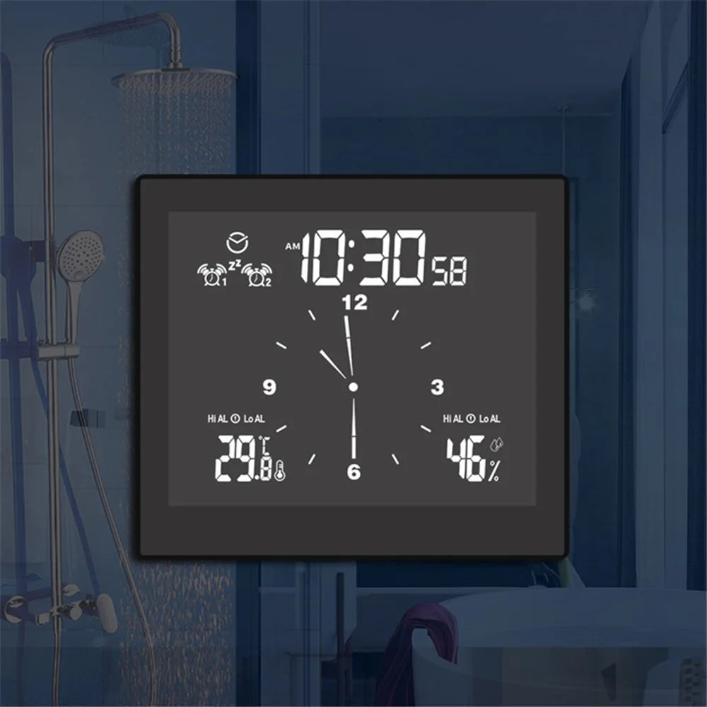 TS-WP10 Multifunctional Home Desktop Wall Clock Countdown Temperature Humidity Alert Waterproof Bathroom Alarm Clock - 1