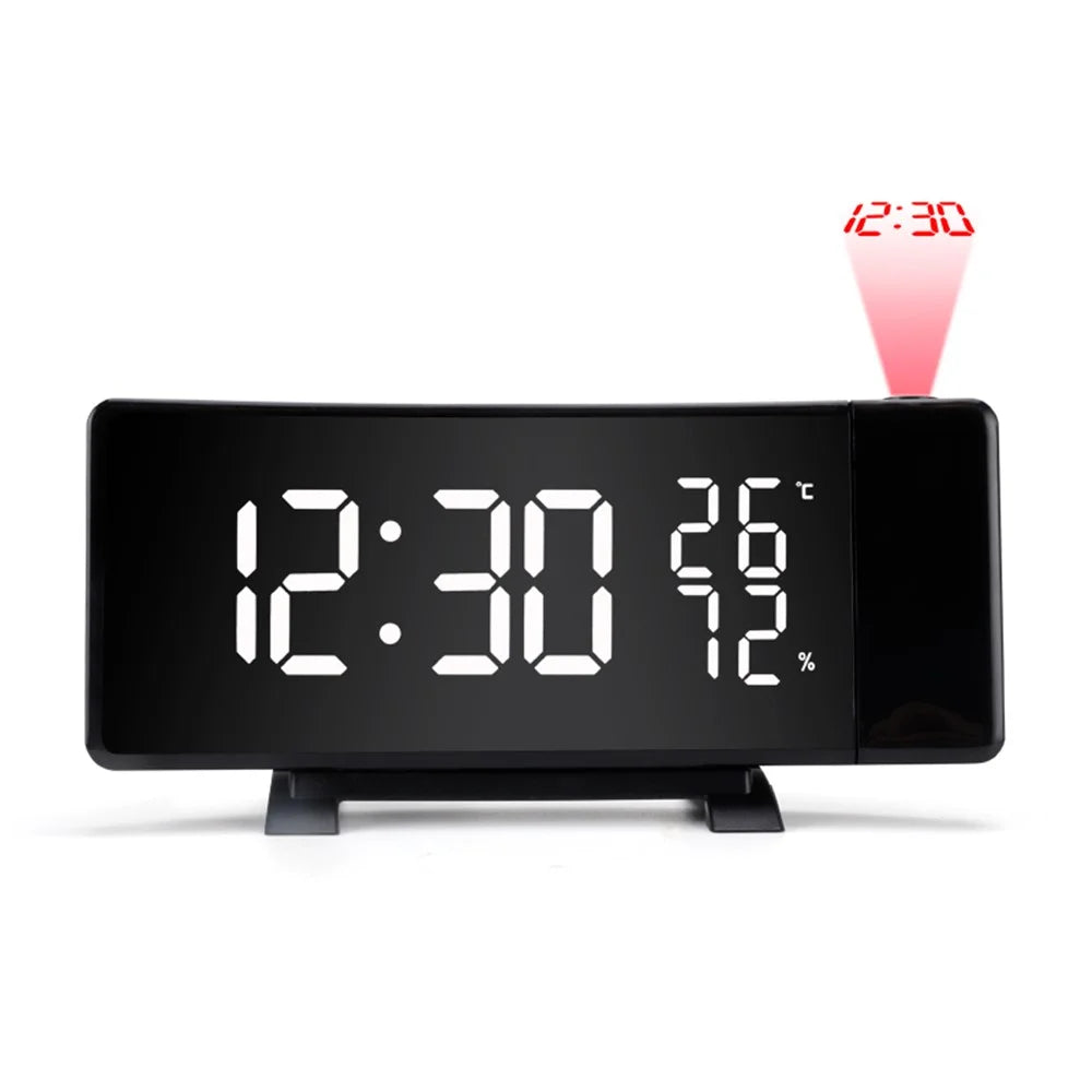 TS-5210 LED Digital Projection Alarm Clock FM Radio Time Projector Table Clock Temperature and Humidity Meter - 1