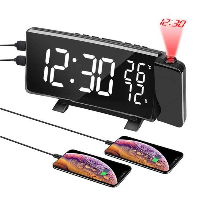 TS-5210 LED Digital Projection Alarm Clock FM Radio Time Projector Table Clock Temperature and Humidity Meter - 2