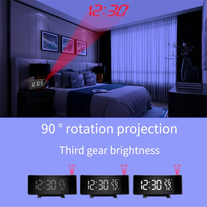 TS-5210 LED Digital Projection Alarm Clock FM Radio Time Projector Table Clock Temperature and Humidity Meter - 4