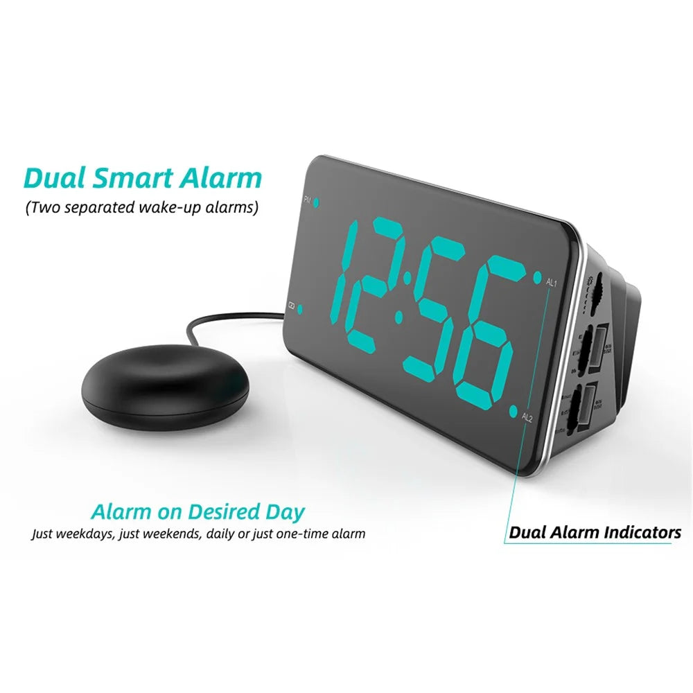 LIELONGREN T1H LED Digital Alarm Clock Dual Alarm Clocks with Snooze and Adjustable Volume (No Battery) - Green - 4
