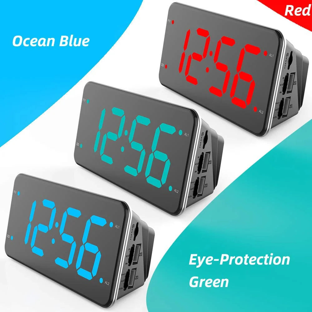LIELONGREN T1H LED Digital Alarm Clock Dual Alarm Clocks with Snooze and Adjustable Volume (No Battery) - Green - 5