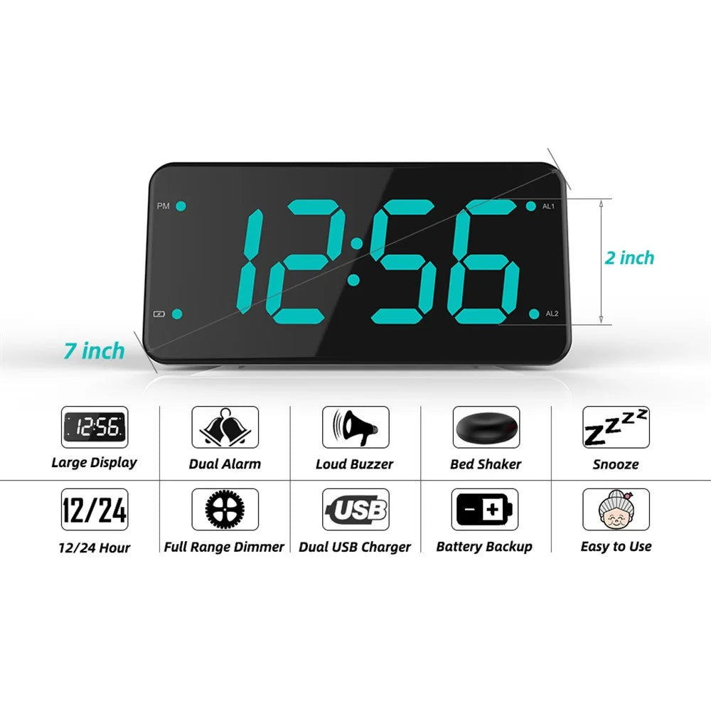 LIELONGREN T1H LED Digital Alarm Clock Dual Alarm Clocks with Snooze and Adjustable Volume (No Battery) - Green - 6
