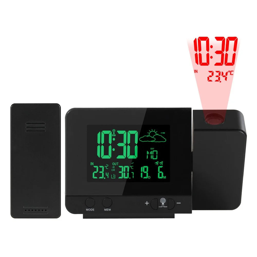FJ3531B 8 Colors Screen Projection Weather Station Alarm Clock Indoor Outdoor Temperature Digital Clock With Snooze - EU Plug - 1