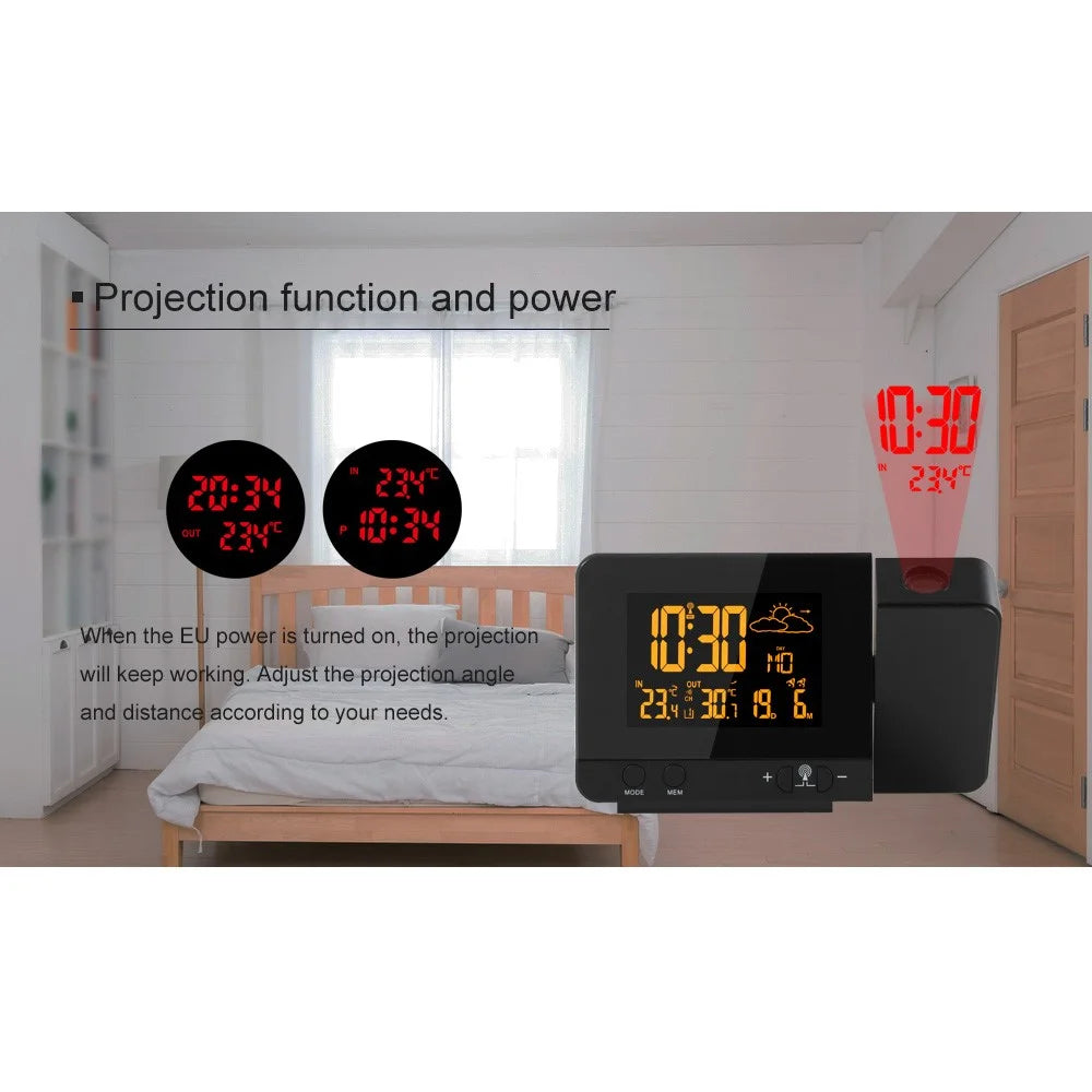 FJ3531B 8 Colors Screen Projection Weather Station Alarm Clock Indoor Outdoor Temperature Digital Clock With Snooze - EU Plug - 3