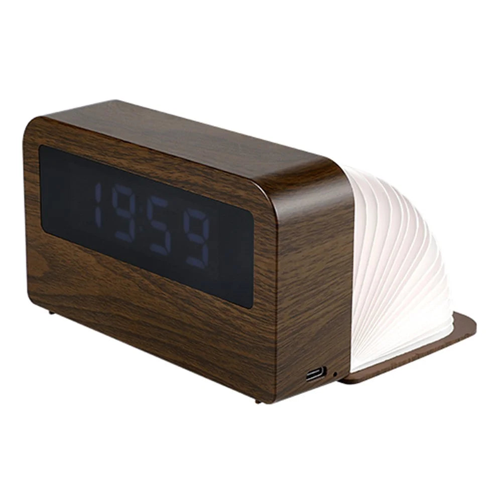 Y1 Wooden Alarm Clock Time Display Colorful Creative Book-shaped Light Desktop USB Rechargeable Smart Alarm Clock - 1