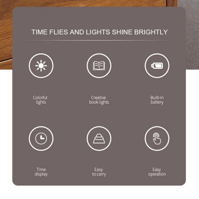 Y1 Wooden Alarm Clock Time Display Colorful Creative Book-shaped Light Desktop USB Rechargeable Smart Alarm Clock - 4