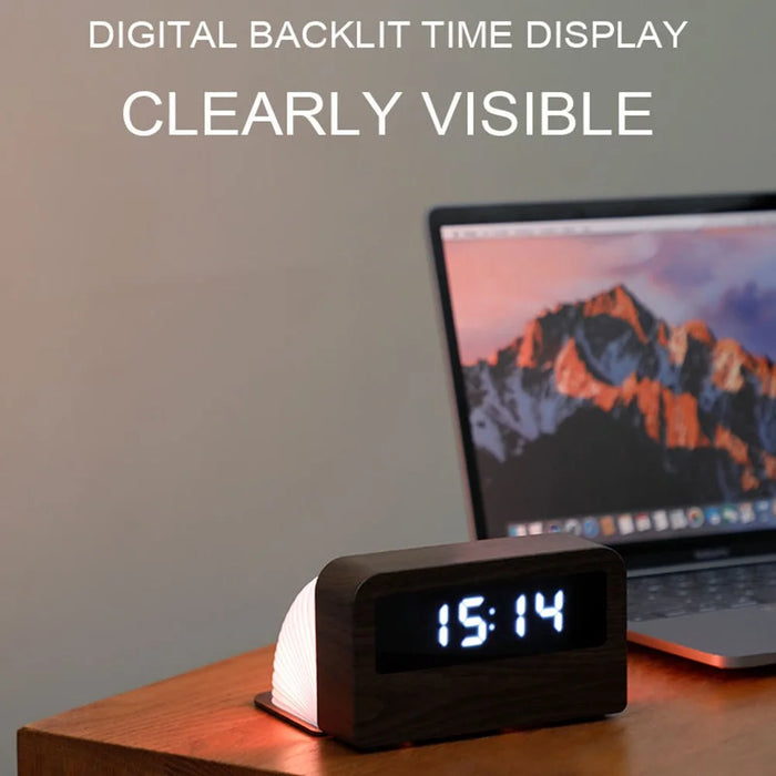 Y1 Wooden Alarm Clock Time Display Colorful Creative Book-shaped Light Desktop USB Rechargeable Smart Alarm Clock - 6