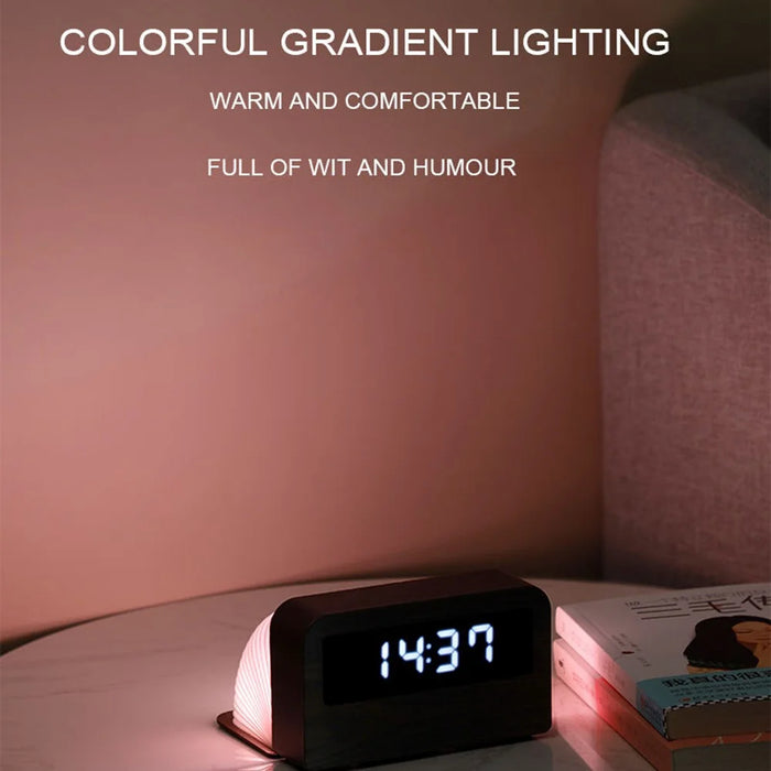 Y1 Creative Book-shaped Light Clock Time Display USB Rechargeable Smart Clock - Black - 7