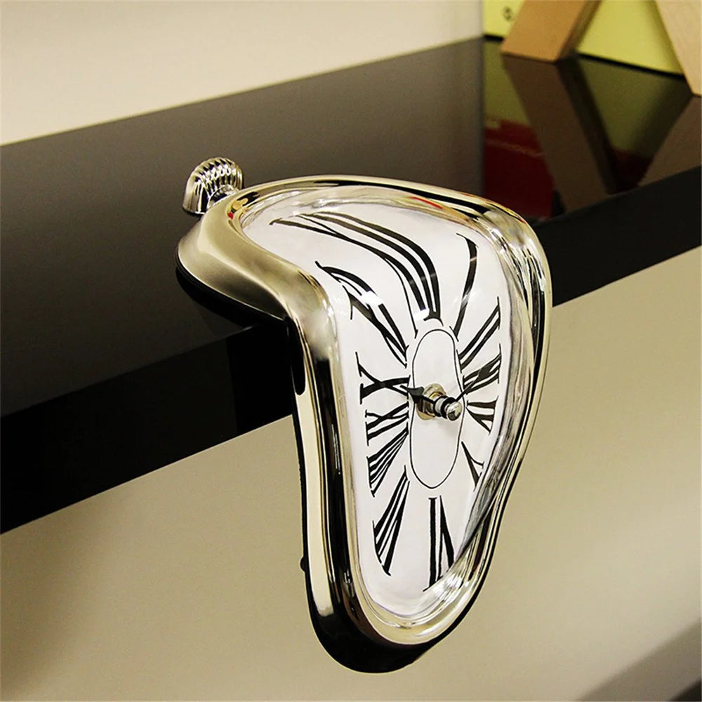 HENGYOU Special-Shaped PC Melting Clock Roman Numerals Melted Clock for Decorative Home Office Shelf Desk - Black - 2