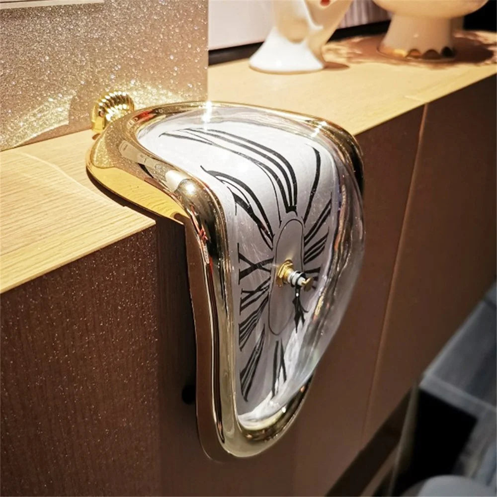 HENGYOU Special-Shaped PC Melting Clock Roman Numerals Melted Clock for Decorative Home Office Shelf Desk - Black - 3