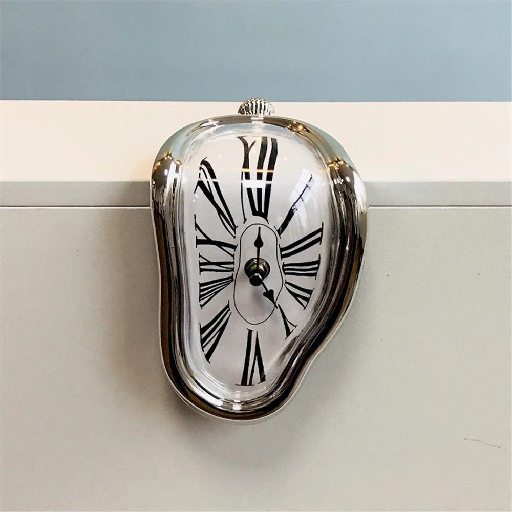HENGYOU Special-Shaped PC Melting Clock Roman Numerals Melted Clock for Decorative Home Office Shelf Desk - Black - 4