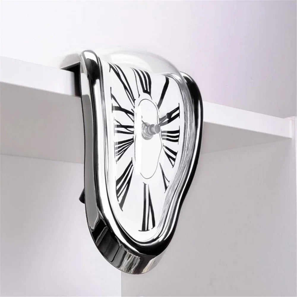 HENGYOU Special-Shaped PC Melting Clock Roman Numerals Melted Clock for Decorative Home Office Shelf Desk - Black - 5