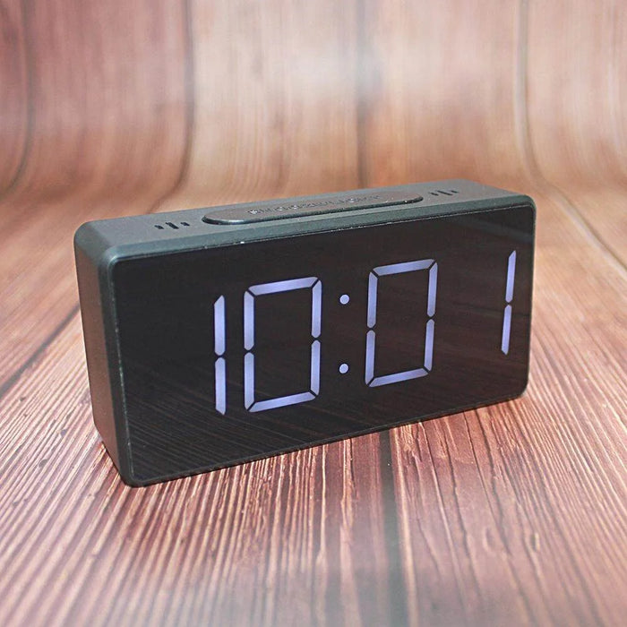 Mirror Digital Clock Snooze Bedside Alarm Clock with LED Display 12/24H Dual Format Clock (without Battery) - Black - 3