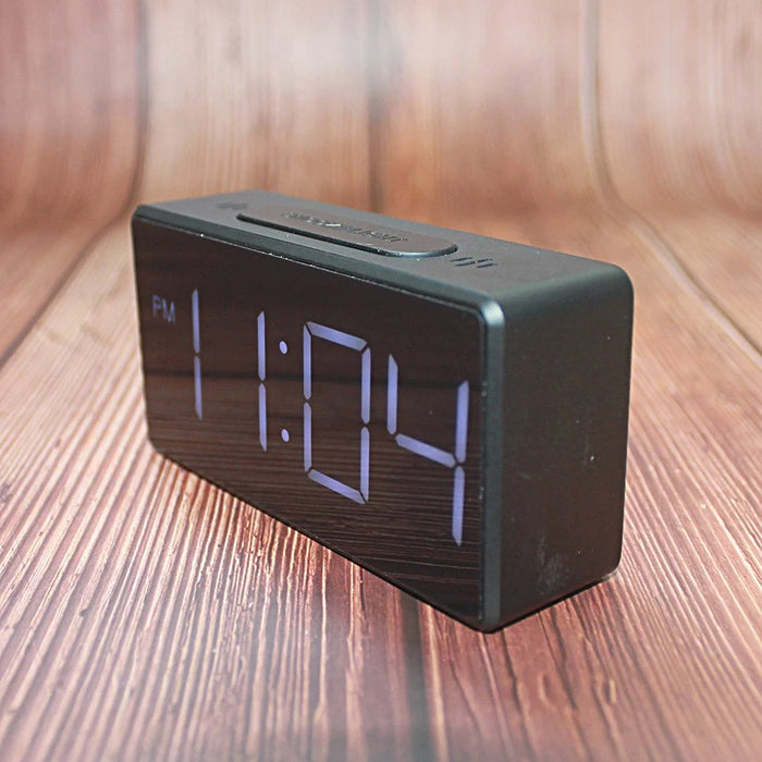 Mirror Digital Clock Snooze Bedside Alarm Clock with LED Display 12/24H Dual Format Clock (without Battery) - Black - 4