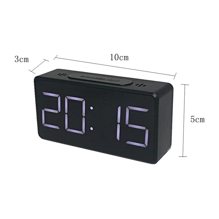 Mirror Digital Clock Snooze Bedside Alarm Clock with LED Display 12/24H Dual Format Clock (without Battery) - Black - 5