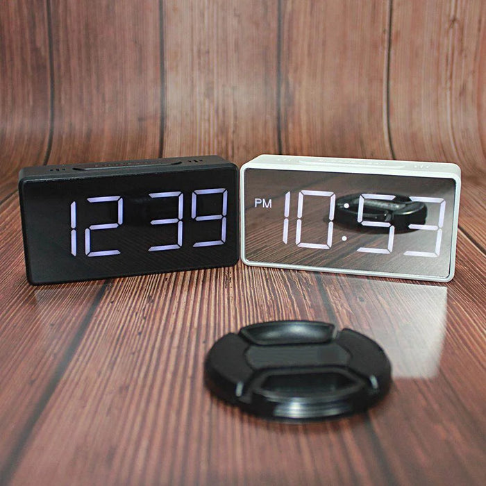 Mirror Digital Clock Snooze Bedside Alarm Clock with LED Display 12/24H Dual Format Clock (without Battery) - Black - 7
