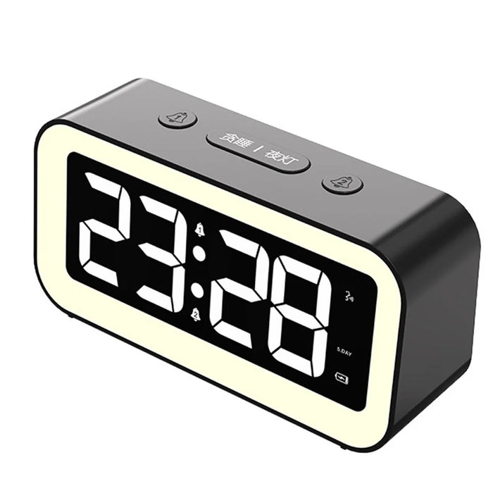 FY302 Digital Alarm Clock  Voice Control Time Display LED Light Makeup Mirror for Office Home - Black - 1