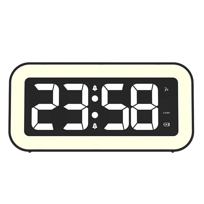 FY302 Digital Alarm Clock  Voice Control Time Display LED Light Makeup Mirror for Office Home - Black - 2
