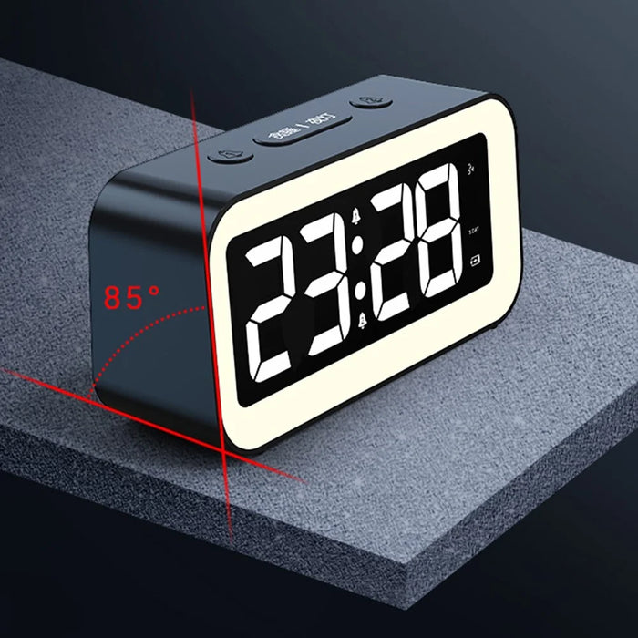 FY302 Digital Alarm Clock  Voice Control Time Display LED Light Makeup Mirror for Office Home - Black - 3