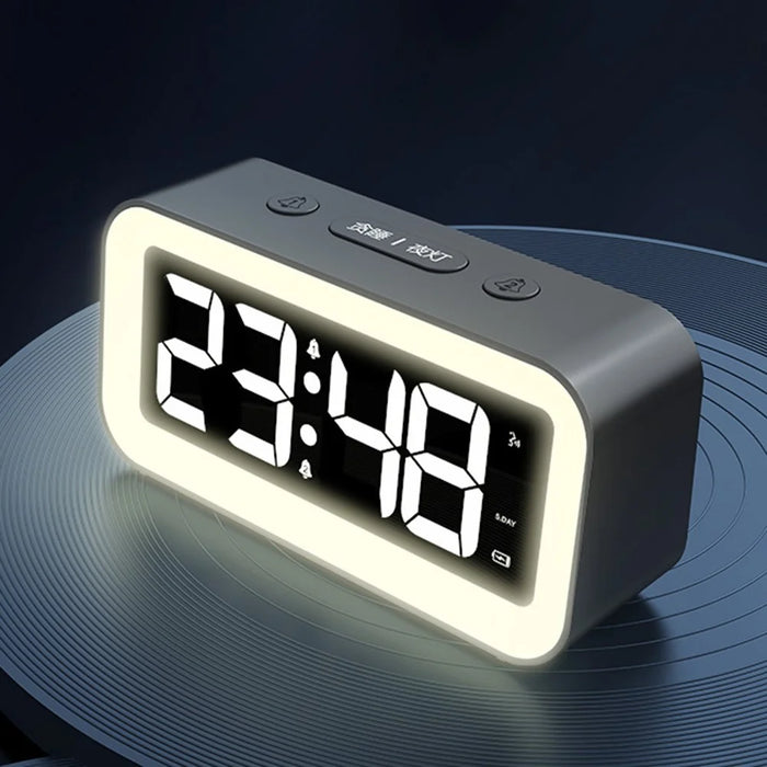 FY302 Digital Alarm Clock  Voice Control Time Display LED Light Makeup Mirror for Office Home - Black - 4