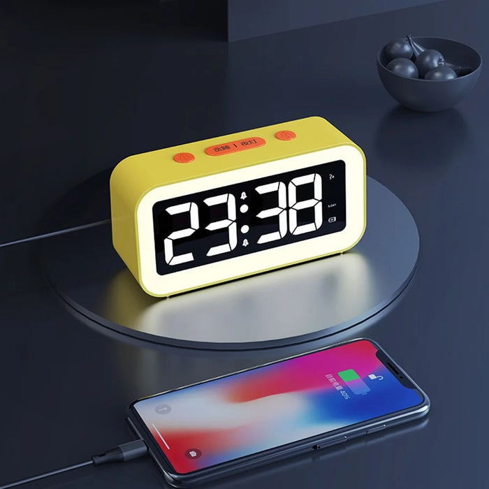 FY302 Digital Alarm Clock  Voice Control Time Display LED Light Makeup Mirror for Office Home - Black - 6