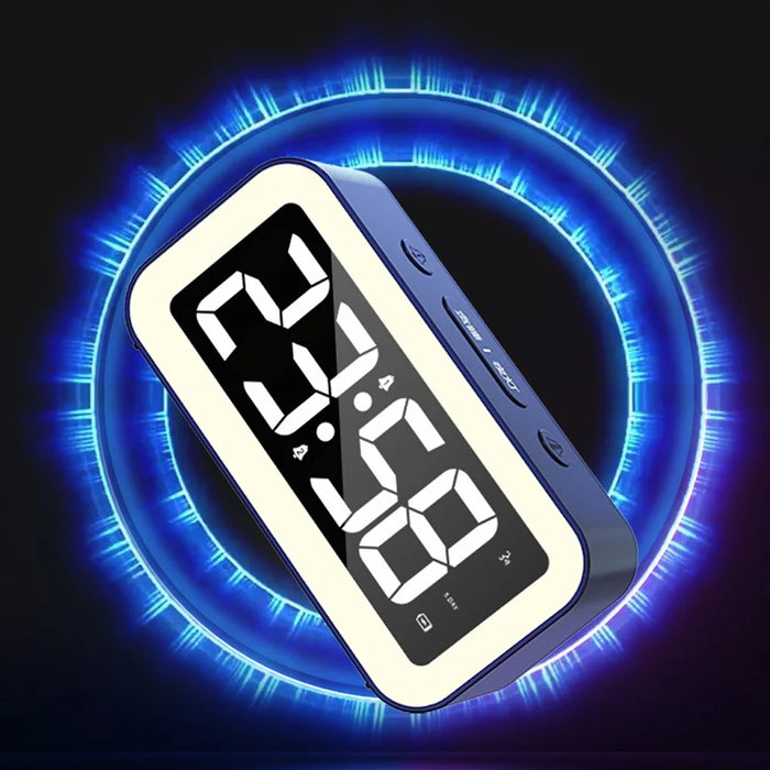 FY302 Digital Alarm Clock  Voice Control Time Display LED Light Makeup Mirror for Office Home - Black - 7