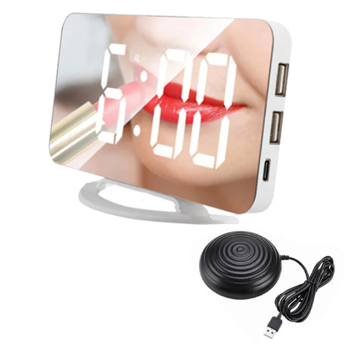TS-8202 Digital Clock Large Display LED Electric Alarm Clock Vibration Design Mirror Surface Diming Mode 3 Levels Brightness USB Rechargeable Modern Decoration for Home Bedroom Office - 1