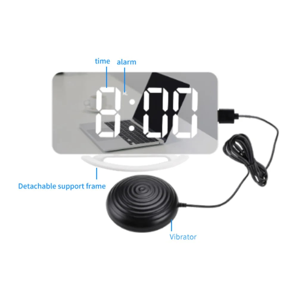 TS-8202 Digital Clock Large Display LED Electric Alarm Clock Vibration Design Mirror Surface Diming Mode 3 Levels Brightness USB Rechargeable Modern Decoration for Home Bedroom Office - 2