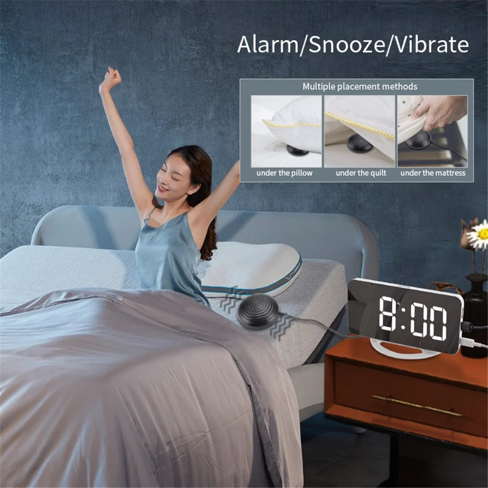 TS-8202 Digital Clock Large Display LED Electric Alarm Clock Vibration Design Mirror Surface Diming Mode 3 Levels Brightness USB Rechargeable Modern Decoration for Home Bedroom Office - 4