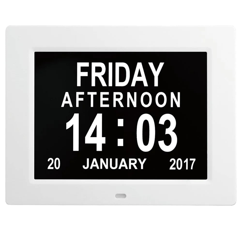 DDC-8009 8 inch Digital Display Alarm Clock 8 Groups Alarm Desktop Clock Machine Auto Adjust Brightness Elderly Alarm Clock - White/US Plug - 1