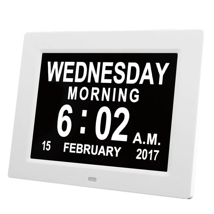 DDC-8009 8 inch Digital Display Alarm Clock 8 Groups Alarm Desktop Clock Machine Auto Adjust Brightness Elderly Alarm Clock - White/US Plug - 4