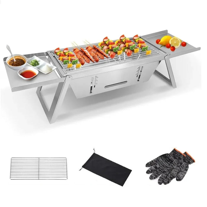 Foldable Camping Picnic BBQ Stove Stainless Steel Charcoal Burning Barbecue Stove (No FDA, BPA-Free) - 4