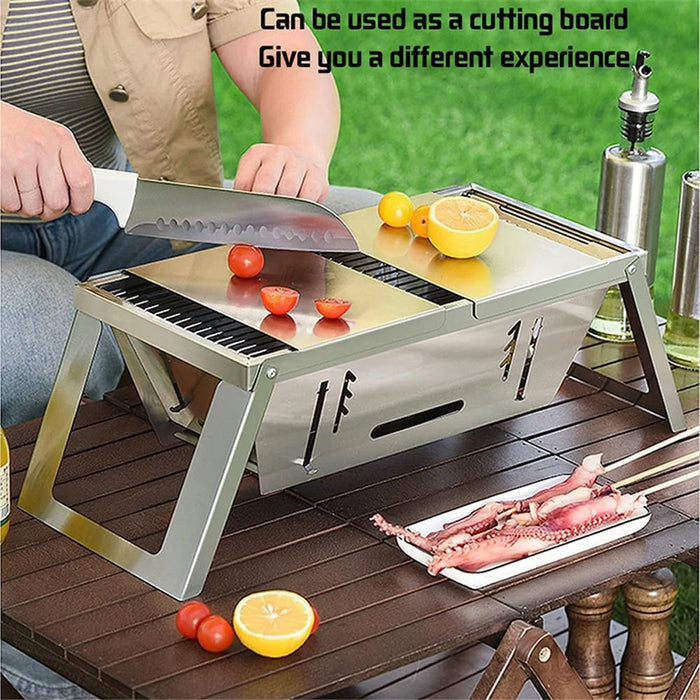 Foldable Camping Picnic BBQ Stove Stainless Steel Charcoal Burning Barbecue Stove (No FDA, BPA-Free) - 6