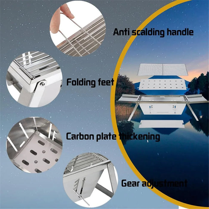 Foldable Camping Picnic BBQ Stove Stainless Steel Charcoal Burning Barbecue Stove (No FDA, BPA-Free) - 7