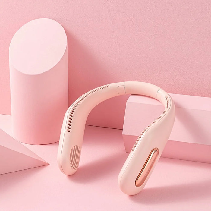 WT-F41 Mini Bladeless Neck Hanging Fan USB Rechargeable Air Cooler Three-Speed Cooling Fan - Pink - 4