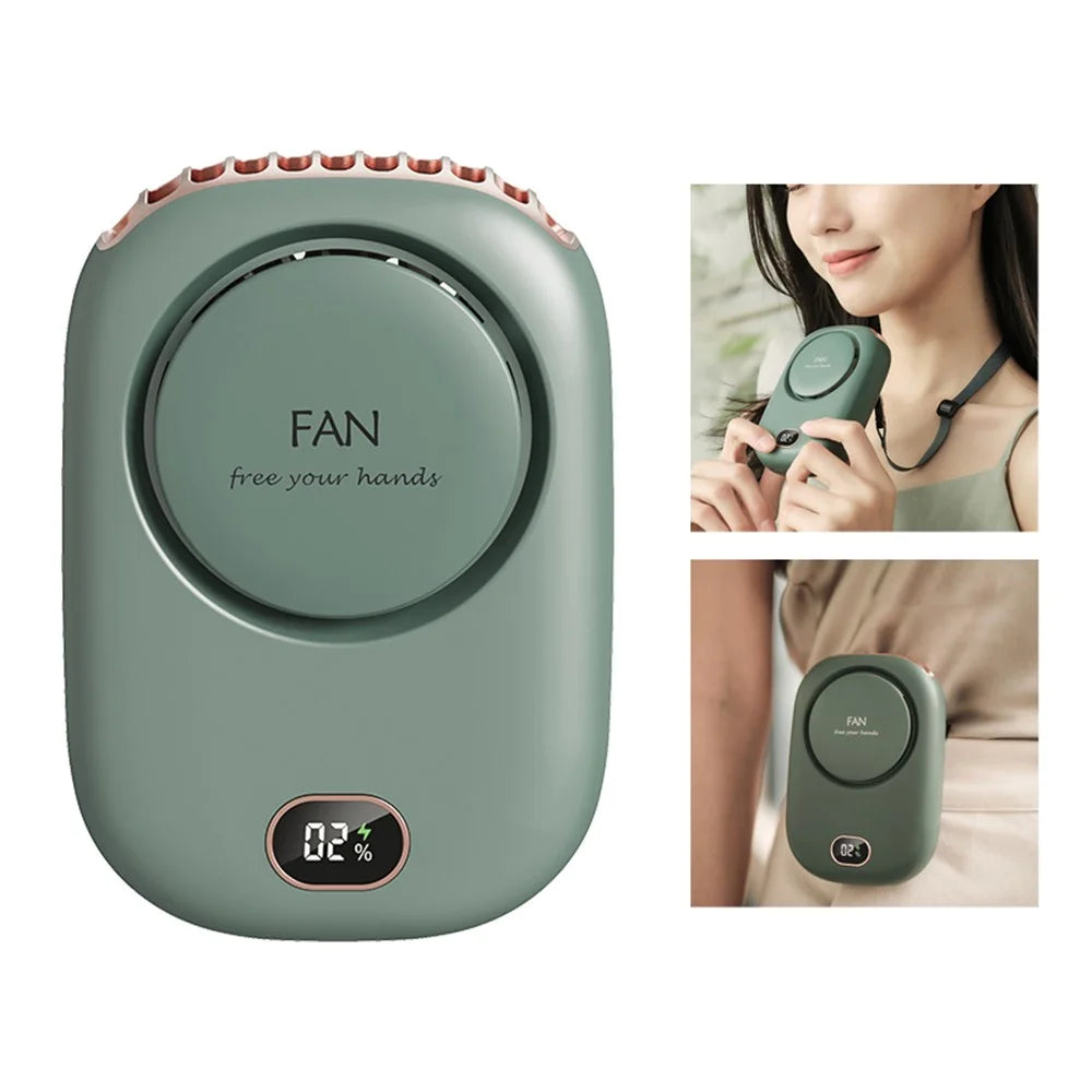 DQ203 Portable Hands-free Neck Hanging Desktop Fan with Digital Display - Green - 1