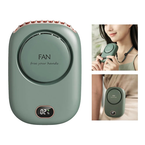DQ203 Portable Hands-free Neck Hanging Desktop Fan with Digital Display - Green - 1