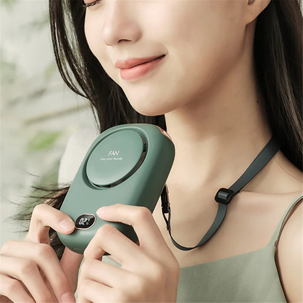 DQ203 Portable Hands-free Neck Hanging Desktop Fan with Digital Display - Green - 2