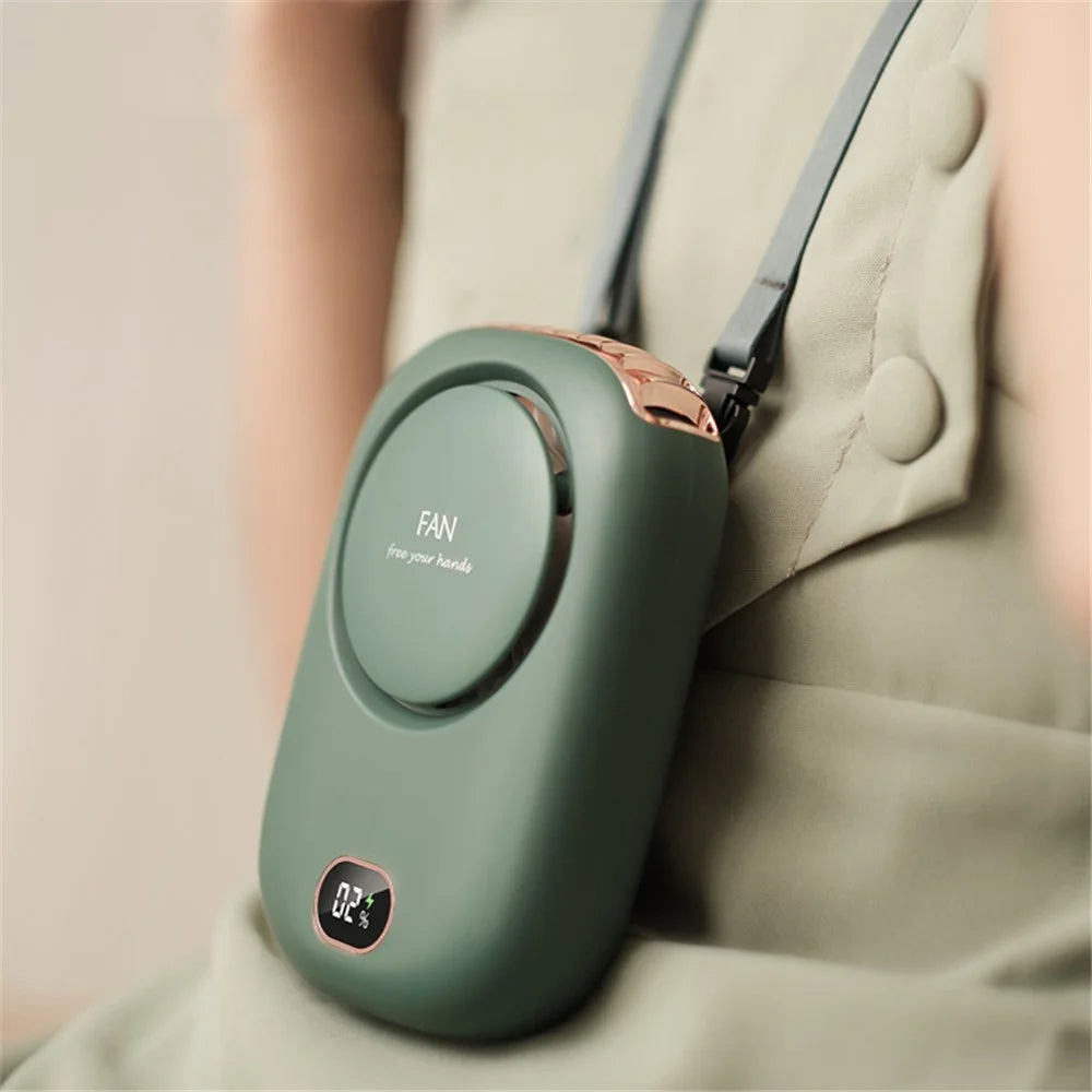 DQ203 Portable Hands-free Neck Hanging Desktop Fan with Digital Display - Green - 4