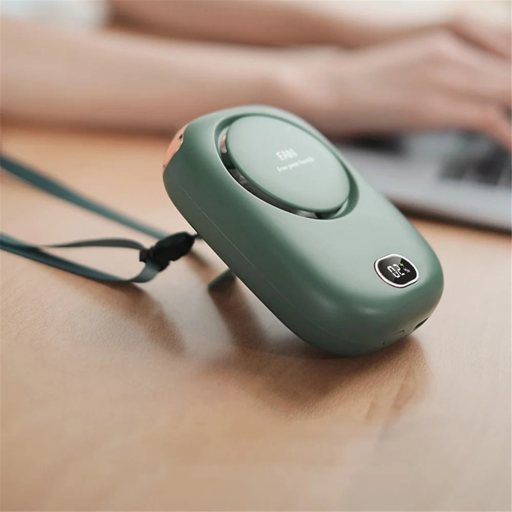 DQ203 Portable Hands-free Neck Hanging Desktop Fan with Digital Display - Green - 5