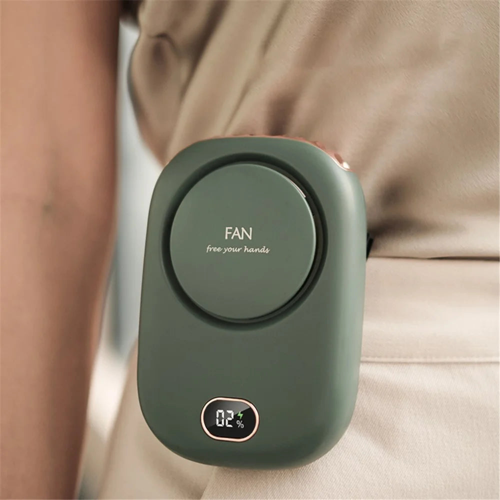 DQ203 Portable Hands-free Neck Hanging Desktop Fan with Digital Display - Green - 6